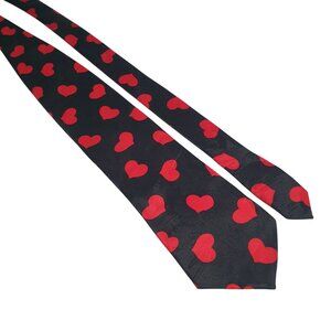 Surrey Red Heart Pattern Black Silk Blend Tie Vintage Valentine